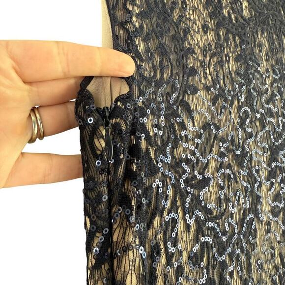 R&M Richards Navy Sequin and Lace Sleeveless Formal Evening Gown Maxi Dress, 4P - Picture 10 of 12